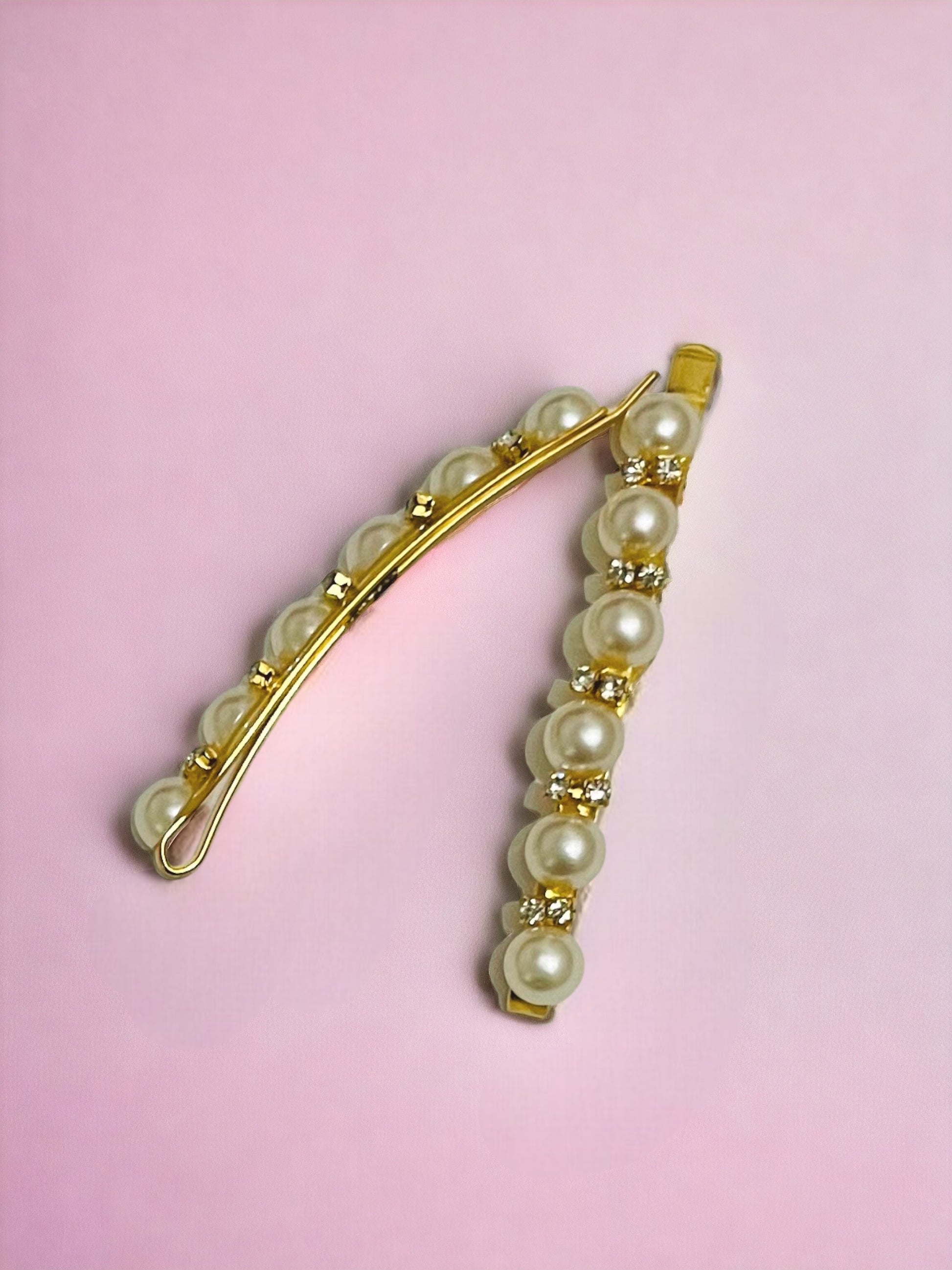 Golden Hair Pin Set with Beads & Pearls