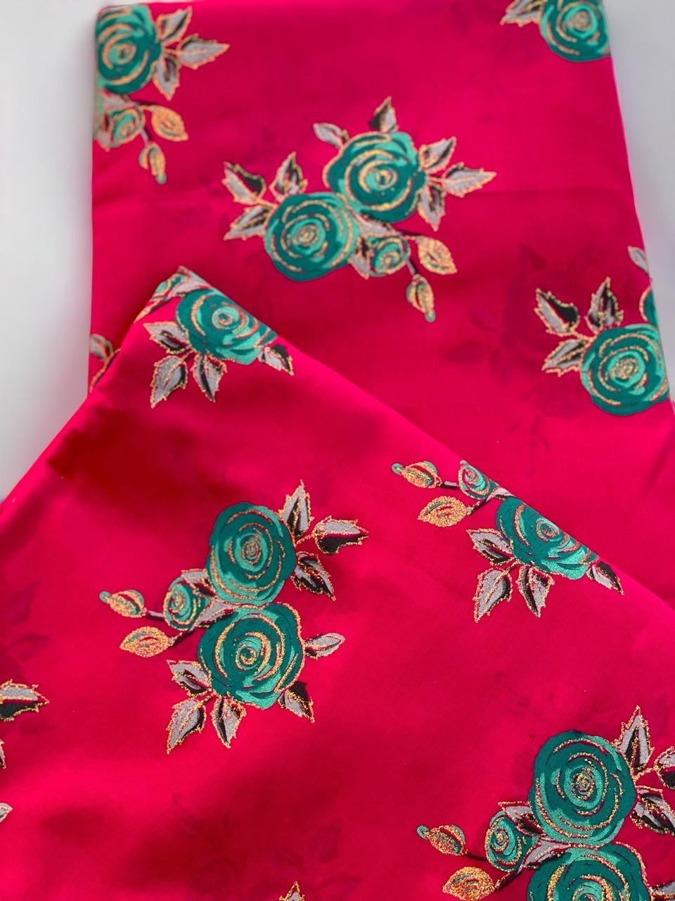 Imported Hand Printed Lawn 2pcs || Shocking Pink Rose Petal